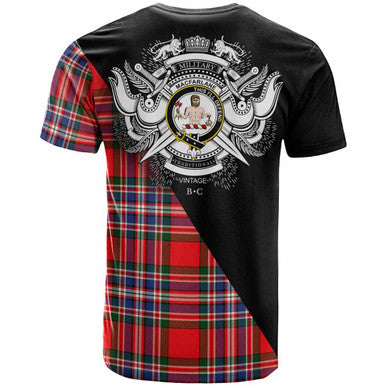 Scottish MacFarlane Clan Crest Tartan T-Shirt - Military Logo Back Side Tartan Plaid
