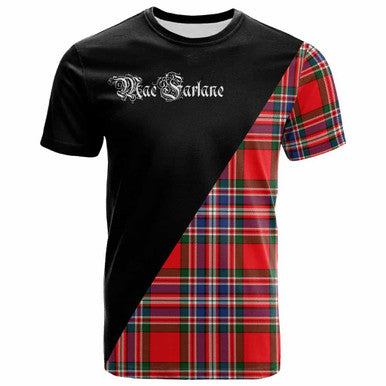 Scottish MacFarlane Clan Crest Tartan T-Shirt - Military Logo Front Side Tartan Plaid