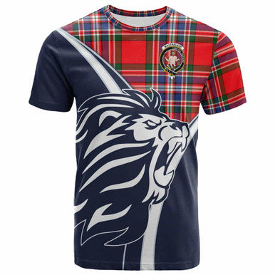 Scottish MacFarlane Clan Crest Tartan T-Shirt - Scottish Flag With Lion Front Side Tartan Plaid
