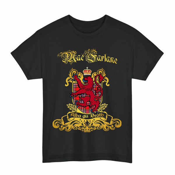 Scottish MacFarlane Clan Tartan Lion Rampant of Scotland T-Shirt Tartan Plaid Black Color