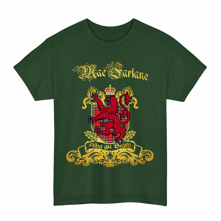 Scottish MacFarlane Clan Tartan Lion Rampant of Scotland T-Shirt Tartan Plaid Forest Green Color
