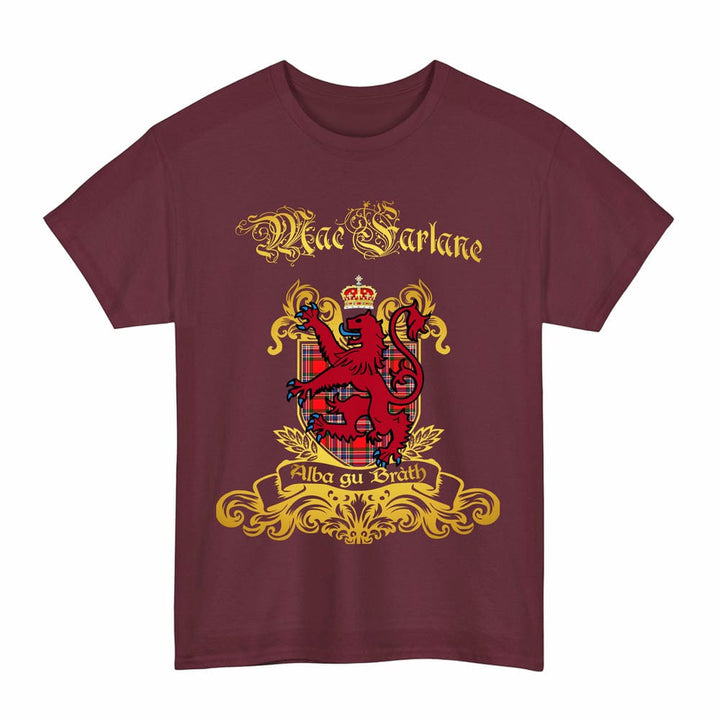 Scottish MacFarlane Clan Tartan Lion Rampant of Scotland T-Shirt Tartan Plaid Maroon Color