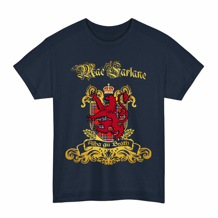 Scottish MacFarlane Clan Tartan Lion Rampant of Scotland T-Shirt Tartan Plaid Navy Color