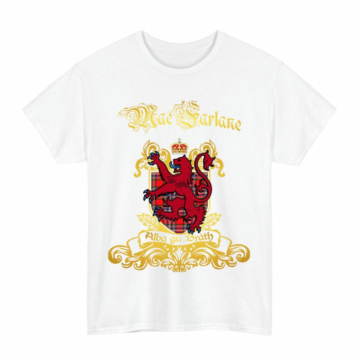 Scottish MacFarlane Clan Tartan Lion Rampant of Scotland T-Shirt Tartan Plaid White Color