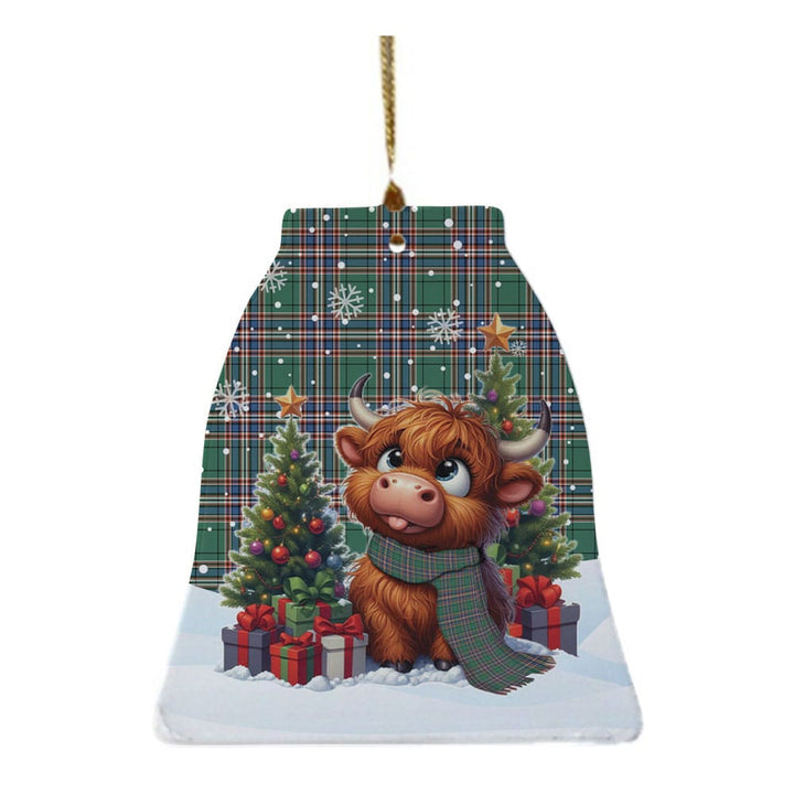 Scottish MacFarlane Hunting Ancient Clan Tartan Ceramic Ornament Cute Highland Cow Christmas Bell Style Tartan Plaid