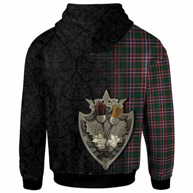 Scottish MacFarlane Hunting Modern Clan Tartan Hoodie - Half Thistle Flowers Celtic Design Back Side Tartan Plaid