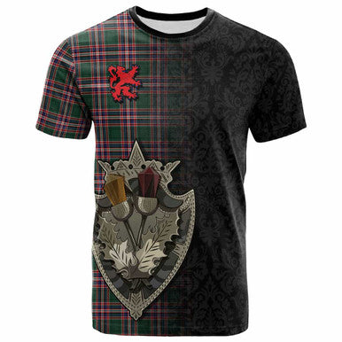 Scottish MacFarlane Hunting Modern Clan Tartan T-Shirt - Half Thistle Flowers Celtic Design Front Side Tartan Plaid