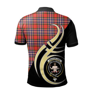 Scottish MacFarlane Modern Clan Crest Tartan Polo Shirt Believe in Me Back Side Tartan Plaid