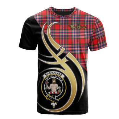 Scottish MacFarlane Modern Clan Crest Tartan T-Shirt Believe in Me Front Side Tartan Plaid