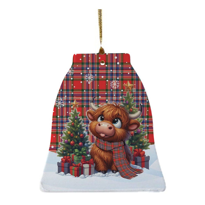 Scottish MacFarlane Modern Clan Tartan Ceramic Ornament Cute Highland Cow Christmas Bell Style Tartan Plaid