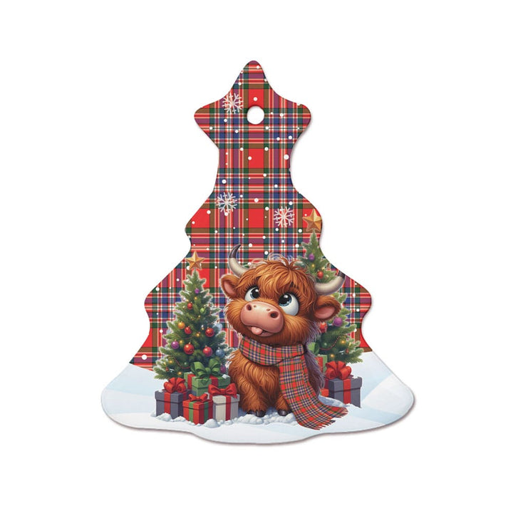 Scottish MacFarlane Modern Clan Tartan Ceramic Ornament Cute Highland Cow Christmas Tree Style Tartan Plaid