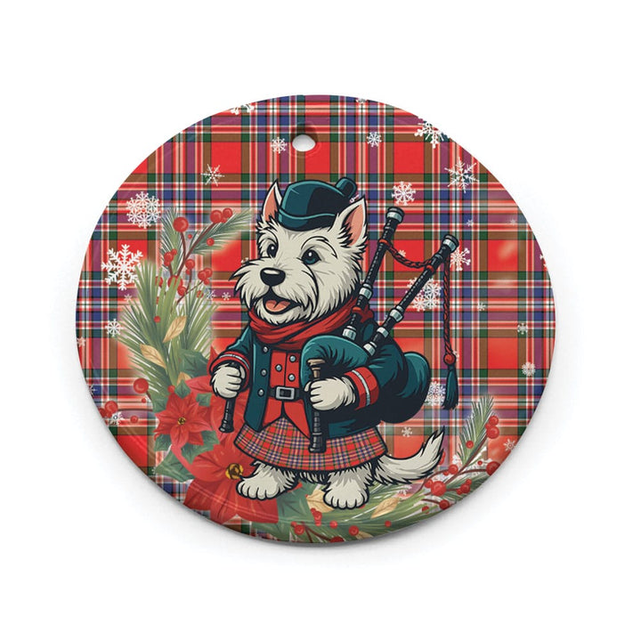 Scottish MacFarlane Modern Clan Tartan Ceramic Ornament Cute Scottish Terrier Dog Circle Style Tartan Plaid