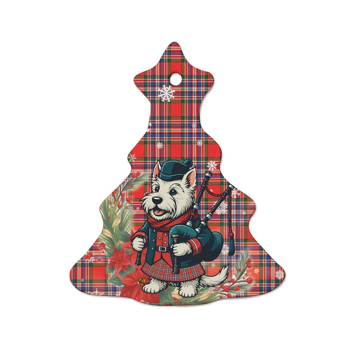 Scottish MacFarlane Modern Clan Tartan Ceramic Ornament Cute Scottish Terrier Dog Tree Style Tartan Plaid