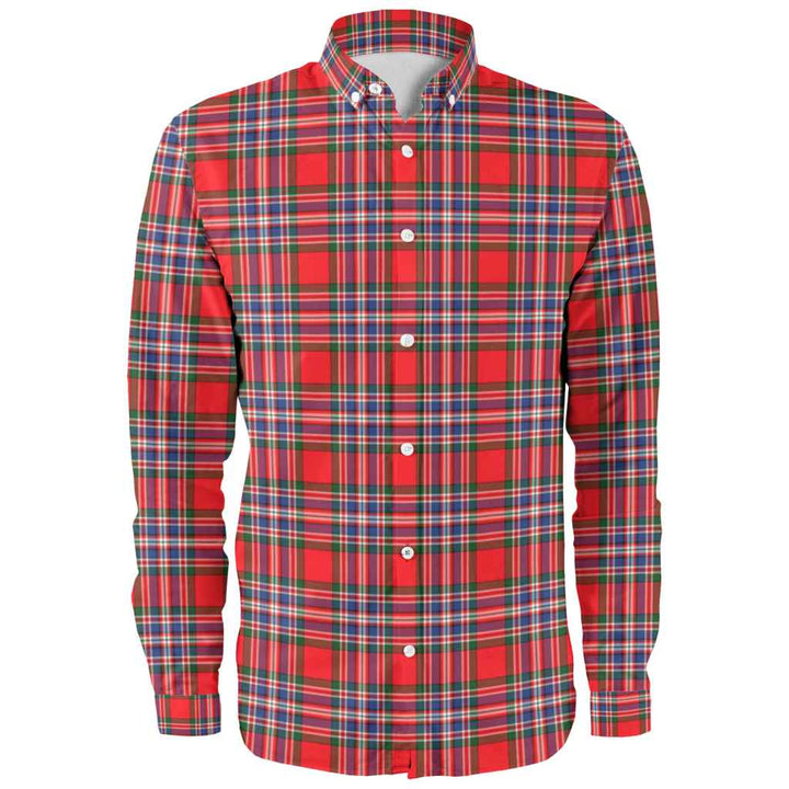Scottish MacFarlane Modern Clan Tartan Long Sleeve Shirt Front Side Tartan Plaid