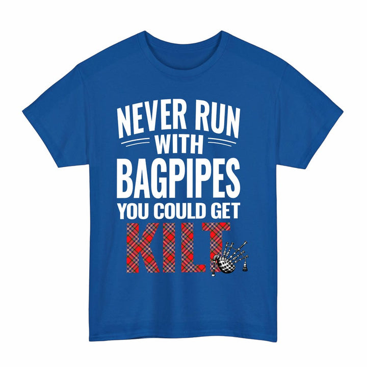 Scottish MacFarlane Modern Clan Tartan Never Run With Bagpipes T-Shirt Tartan Plaid Royal Color