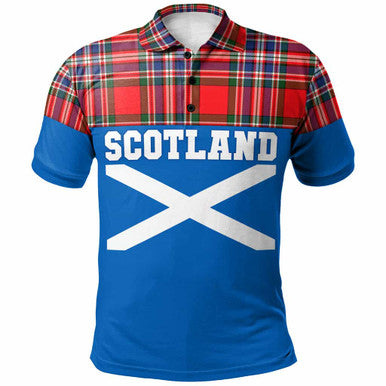Scottish MacFarlane Modern Clan Tartan Polo Shirt - Lion Rampant of Scotland With Flag Front Side Tartan Plaid