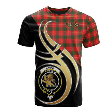 Scottish MacFie Clan Crest Tartan T-Shirt Believe in Me Front Side Tartan Plaid