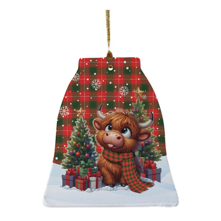 Scottish MacFie Clan Tartan Ceramic Ornament Cute Highland Cow Christmas Bell Style Tartan Plaid