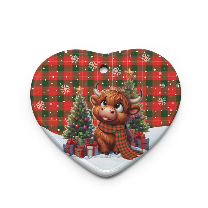 Scottish MacFie Clan Tartan Ceramic Ornament Cute Highland Cow Christmas Heart Style Tartan Plaid