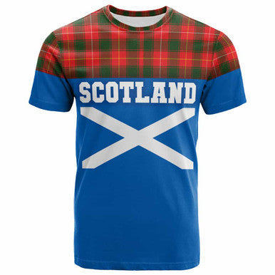 Scottish MacFie Clan Tartan T-Shirt - Lion Rampant of Scotland With Flag Front Side Tartan Plaid