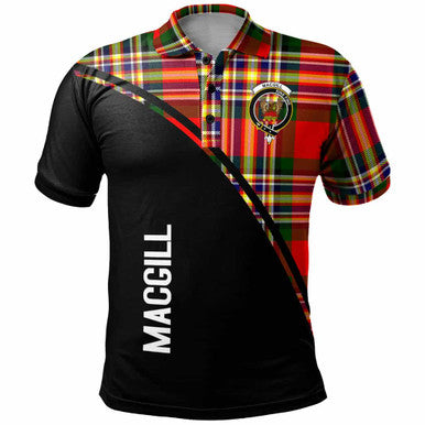 Scottish MacGill (Makgill) Clan Crest Tartan Curve Polo Shirt Front Side Tartan Plaid