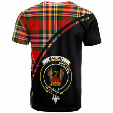 Scottish MacGill (Makgill) Clan Crest Tartan Curve T-Shirt Back Side Tartan Plaid