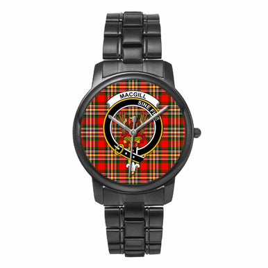 Scottish MacGill (Makgill) Clan Crest Tartan Folding Clasp Steel Quartz Watches Tartan Plaid Black 1