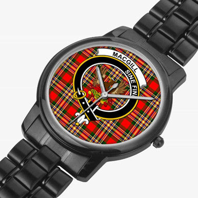 Scottish MacGill (Makgill) Clan Crest Tartan Folding Clasp Steel Quartz Watches Tartan Plaid Black 2
