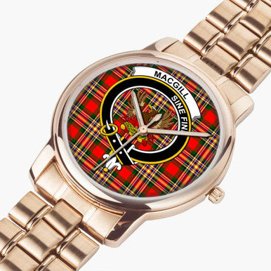 Scottish MacGill (Makgill) Clan Crest Tartan Folding Clasp Steel Quartz Watches Tartan Plaid Rose Gold 2