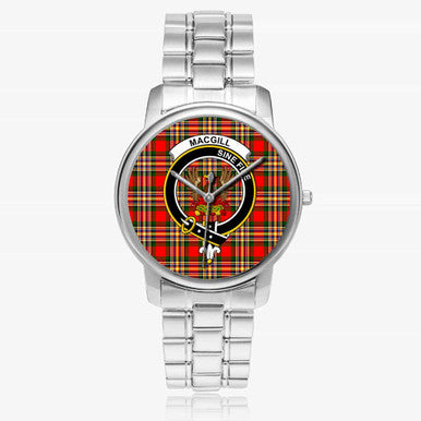 Scottish MacGill (Makgill) Clan Crest Tartan Folding Clasp Steel Quartz Watches Tartan Plaid Silver 1