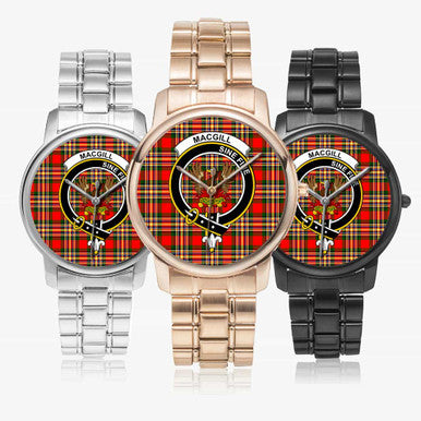 Scottish MacGill (Makgill) Clan Crest Tartan Folding Clasp Steel Quartz Watches Tartan Plaid All