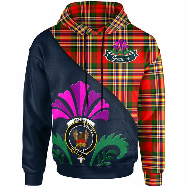 Scottish MacGill (Makgill) Clan Crest Tartan Hoodie - Scotland Thistle Style Front Side Tartan Plaid