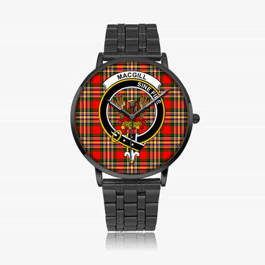 Scottish MacGill (Makgill) Clan Crest Tartan Instafamous Steel Quartz Watches Tartan Plaid Black 1