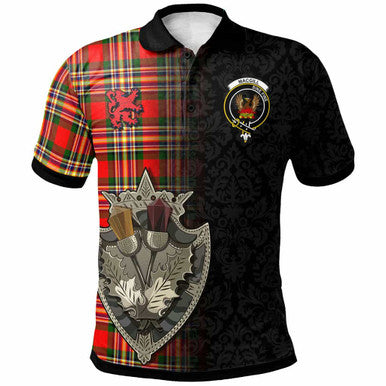 Scottish MacGill (Makgill) Clan Crest Tartan Polo Shirt - Half Thistle Flowers Celtic Design Front Side Tartan Plaid