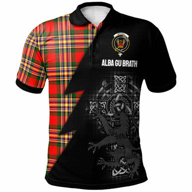 Scottish MacGill (Makgill) Clan Crest Tartan Polo Shirt - Lion Rampant Celtic Cross Flash Style Front Side Tartan Plaid
