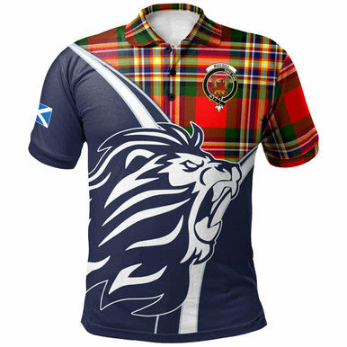 Scottish MacGill (Makgill) Clan Crest Tartan Polo Shirt - Scottish Flag With Lion Front Side Tartan Plaid