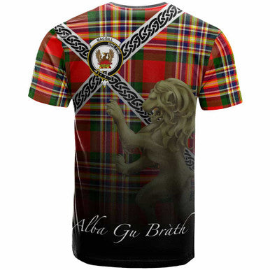 Scottish MacGill (Makgill) Clan Crest Tartan T-Shirt - Celtic With Scotland Lion Back Side Tartan Plaid