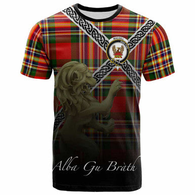 Scottish MacGill (Makgill) Clan Crest Tartan T-Shirt - Celtic With Scotland Lion Front Side Tartan Plaid