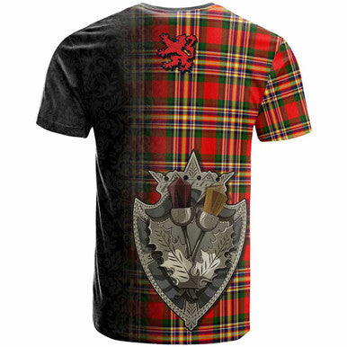 Scottish MacGill (Makgill) Clan Crest Tartan T-Shirt - Half Thistle Flowers Celtic Design Back Side Tartan Plaid