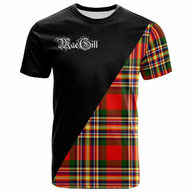 Scottish MacGill (Makgill) Clan Crest Tartan T-Shirt - Military Logo Front Side Tartan Plaid