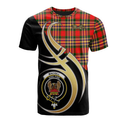 Scottish MacGill Modern Clan Crest Tartan T-Shirt Believe in Me Front Side Tartan Plaid