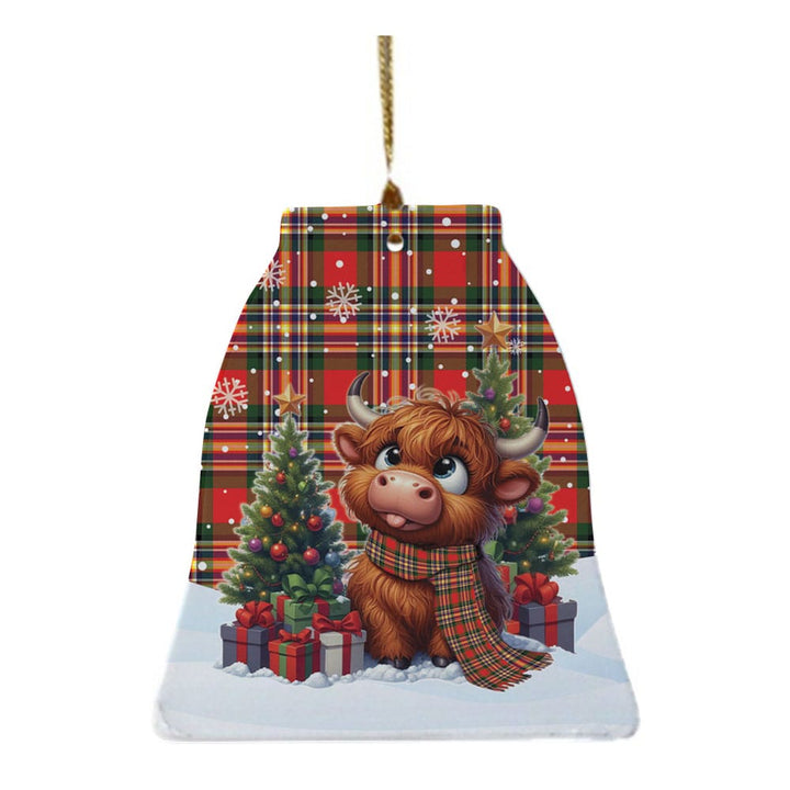 Scottish MacGill Modern Clan Tartan Ceramic Ornament Cute Highland Cow Christmas Bell Style Tartan Plaid