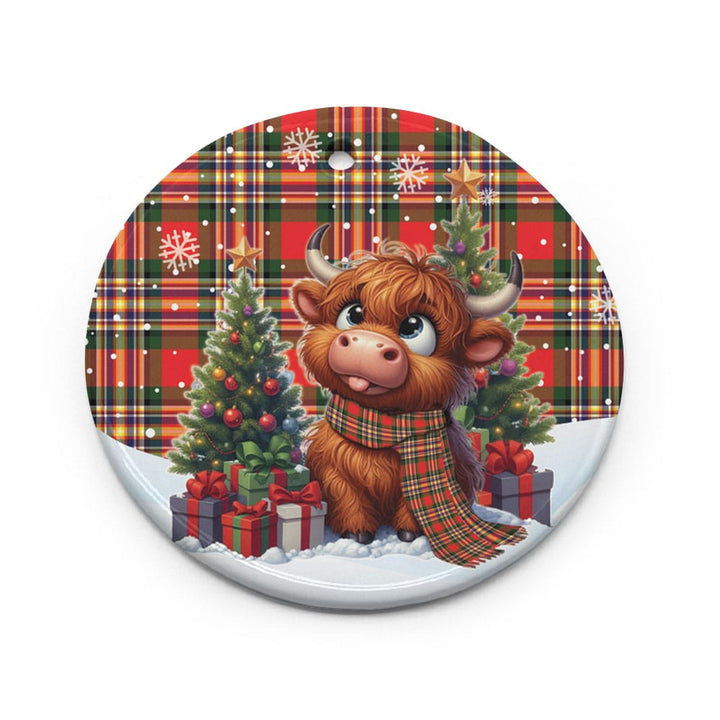 Scottish MacGill Modern Clan Tartan Ceramic Ornament Cute Highland Cow Christmas Circle Style Tartan Plaid