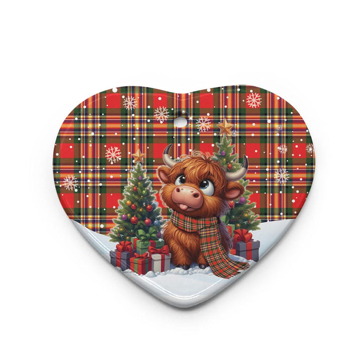 Scottish MacGill Modern Clan Tartan Ceramic Ornament Cute Highland Cow Christmas Heart Style Tartan Plaid
