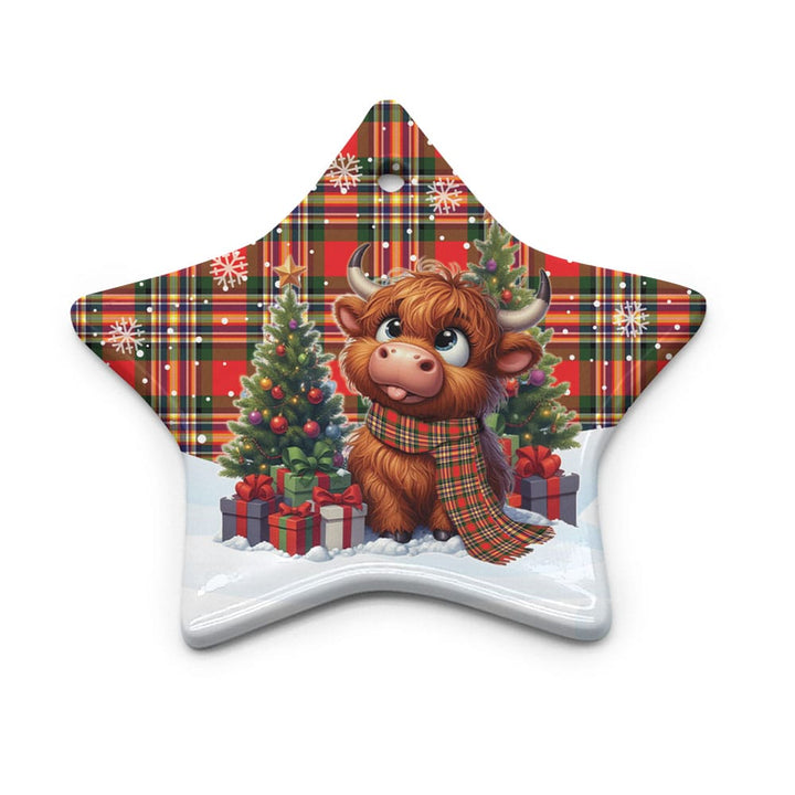 Scottish MacGill Modern Clan Tartan Ceramic Ornament Cute Highland Cow Christmas Star Style Tartan Plaid
