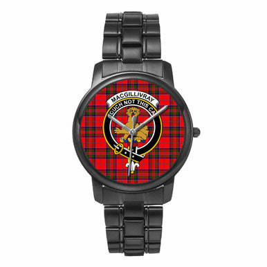 Scottish MacGillivray Clan Crest Tartan Folding Clasp Steel Quartz Watches Tartan Plaid Black 1