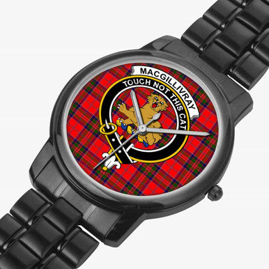 Scottish MacGillivray Clan Crest Tartan Folding Clasp Steel Quartz Watches Tartan Plaid Black 2