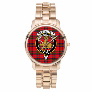 Scottish MacGillivray Clan Crest Tartan Folding Clasp Steel Quartz Watches Tartan Plaid Rose Gold 1