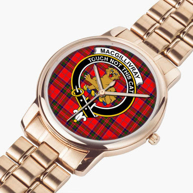 Scottish MacGillivray Clan Crest Tartan Folding Clasp Steel Quartz Watches Tartan Plaid Rose Gold 2