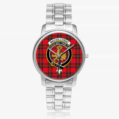 Scottish MacGillivray Clan Crest Tartan Folding Clasp Steel Quartz Watches Tartan Plaid Silver 1